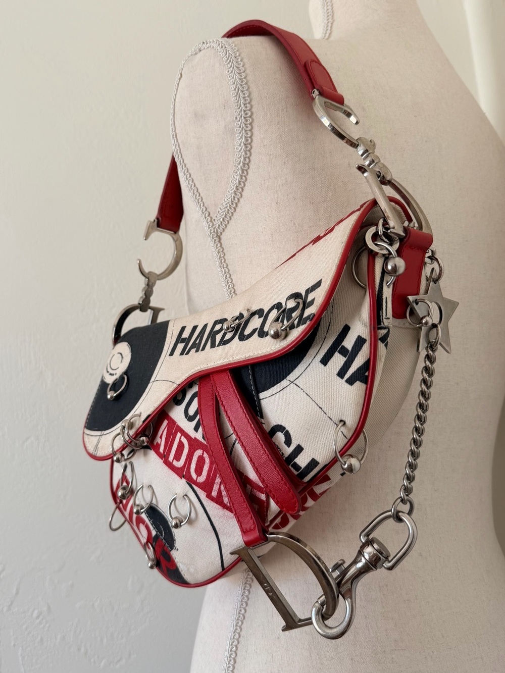 Christian Dior and John Galliano White Hardcore Pierced Canvas Saddle Bag - Picture 4 of 8